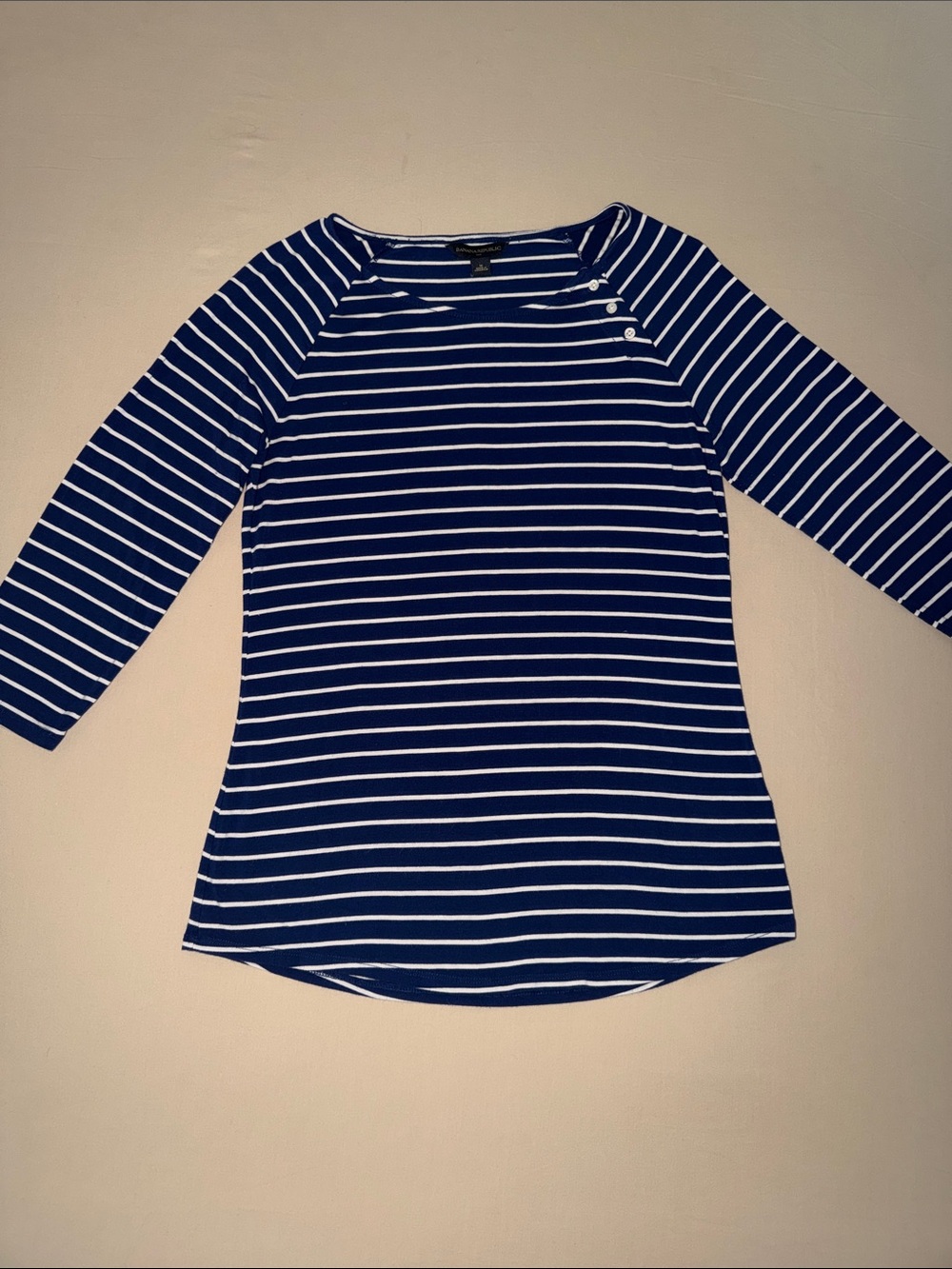 Banana Republic Navy & White Striped Long Sleeve Top